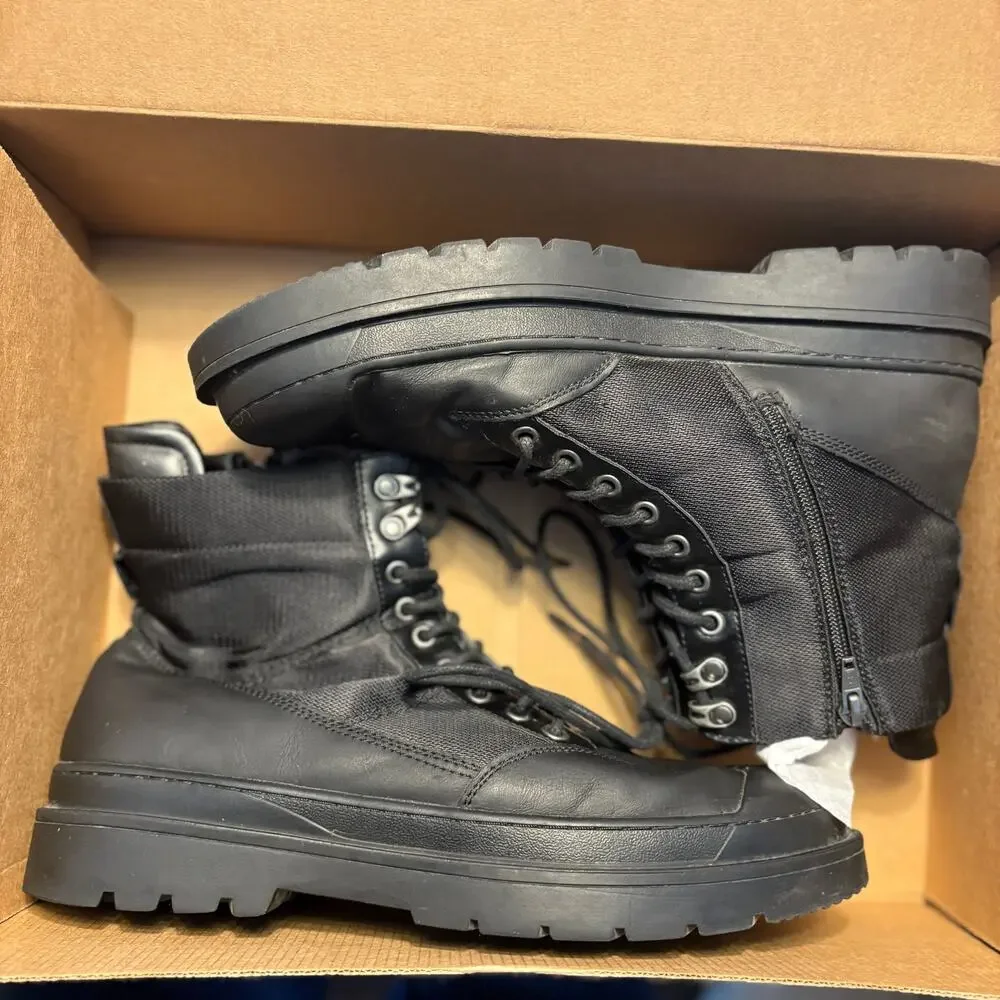 Madden Mens Combat Boots 11.5 Black Leather Insulated Water Resistant Leather